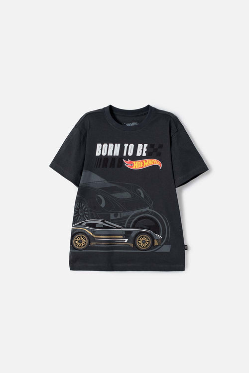 CAMISETA DE HOT WHEELS MANGA CORTA GRIS PARA NIÑO