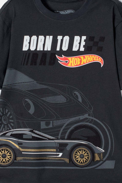 CAMISETA DE HOT WHEELS MANGA CORTA GRIS PARA NIÑO