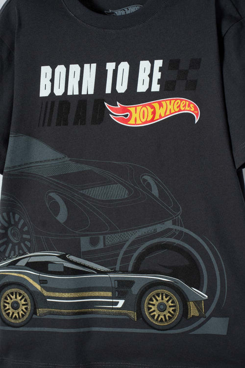 CAMISETA DE HOT WHEELS MANGA CORTA GRIS PARA NIÑO