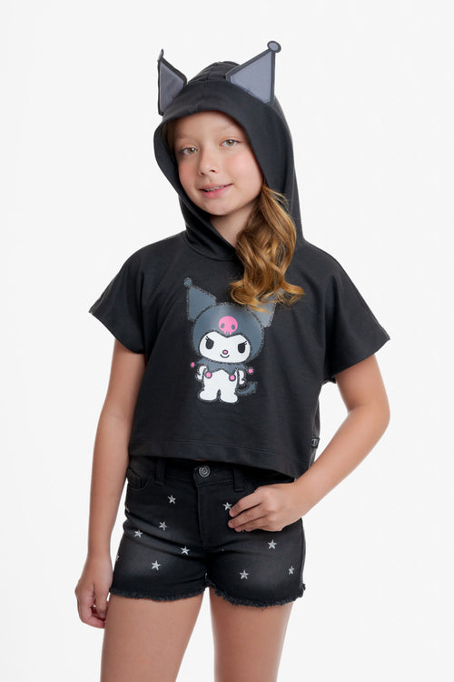 CAMISETA DE KUROMI MANGA CORTA NEGRA PARA NIÑA