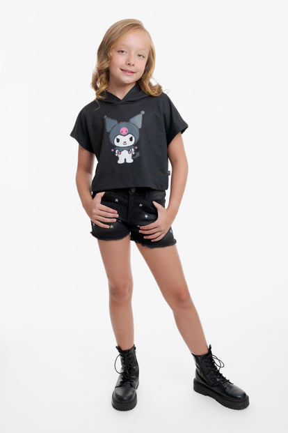 CAMISETA DE KUROMI MANGA CORTA NEGRA PARA NIÑA