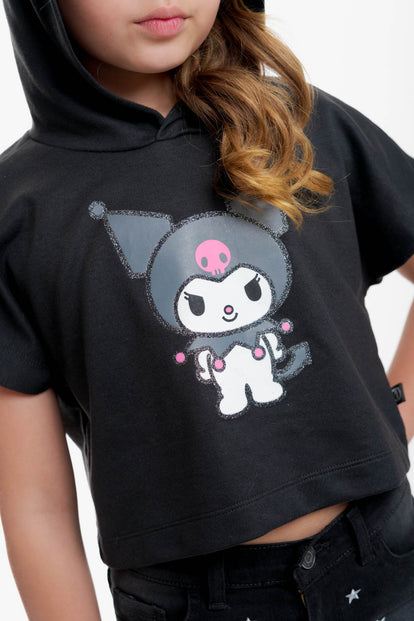 CAMISETA DE KUROMI MANGA CORTA NEGRA PARA NIÑA