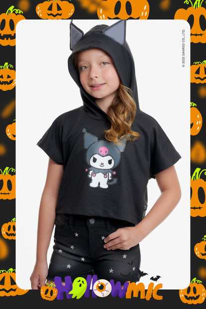CAMISETA DE KUROMI MANGA CORTA NEGRA PARA NIÑA