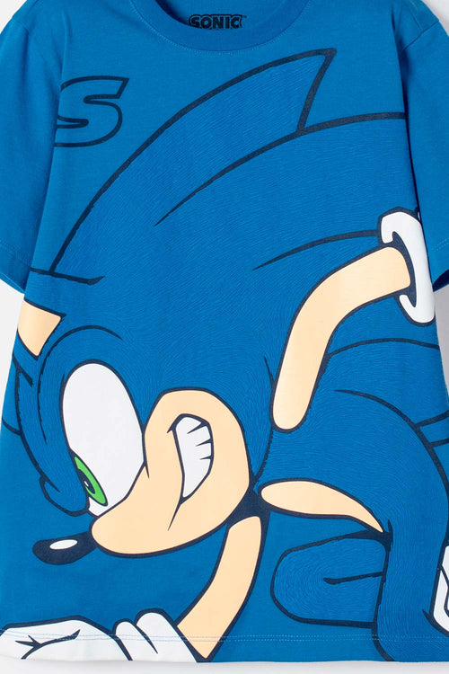 CAMISETA DE SONIC MANGA CORTA AZUL PARA NIÑO