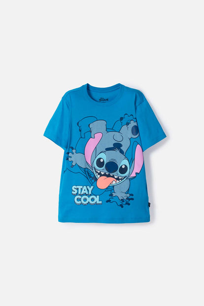 CAMISETA DE LILO & STITCH AZUL ESTAMPADA EN FRENTE PARA NIÑO