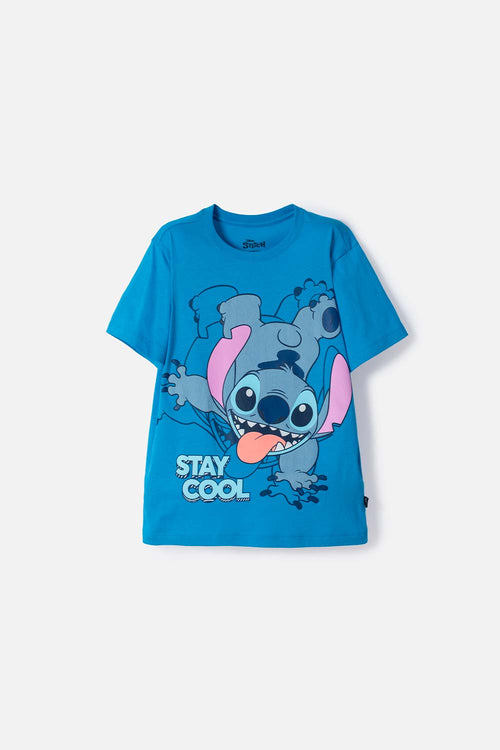 CAMISETA DE LILO & STITCH AZUL ESTAMPADA EN FRENTE PARA NIÑO