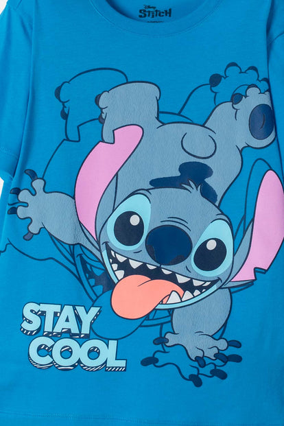 CAMISETA DE LILO & STITCH AZUL ESTAMPADA EN FRENTE PARA NIÑO