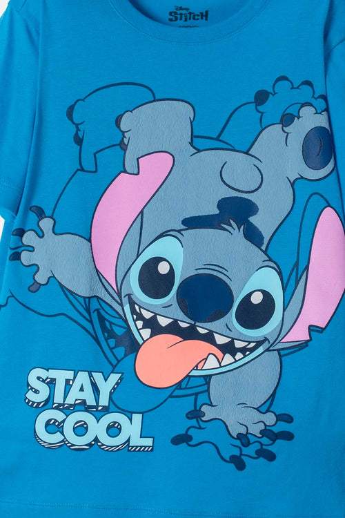 CAMISETA DE LILO & STITCH AZUL ESTAMPADA EN FRENTE PARA NIÑO