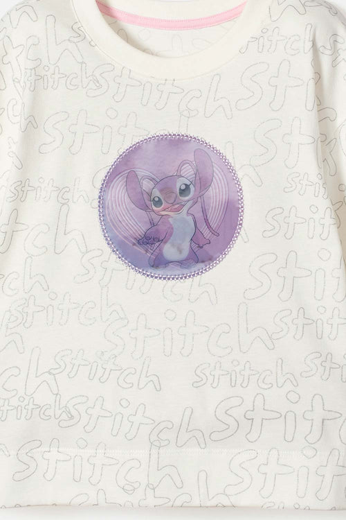 CAMISETA DE STITCH MANGA CORTA MARFIL PARA NIÑA NIÑA