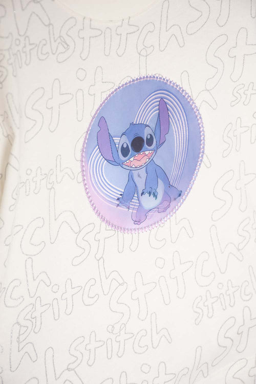 CAMISETA DE STITCH MANGA CORTA MARFIL PARA NIÑA NIÑA