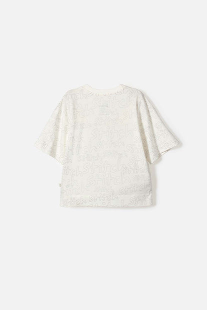 CAMISETA DE STITCH MANGA CORTA MARFIL PARA NIÑA NIÑA