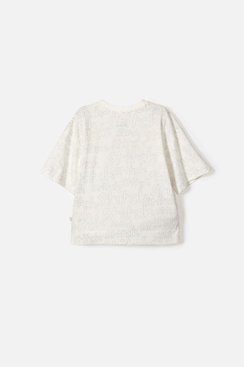 CAMISETA DE STITCH MANGA CORTA MARFIL PARA NIÑA NIÑA