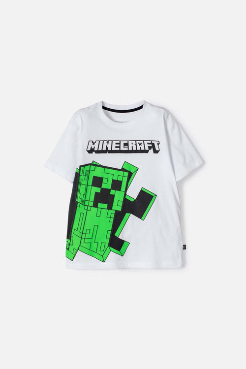 CAMISETA DE MINECRAFT MANGA CORTA BLANCA PARA NIÑO