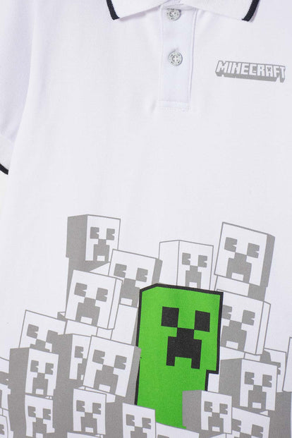 CAMISETA TIPO POLO DE MINECRAFT BLANCA PARA NIÑO