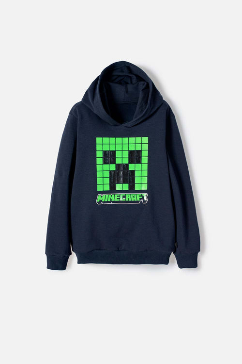 BUZO DE MINECRAFT CON CAPUCHA AZUL OSCURO PARA NIÑO