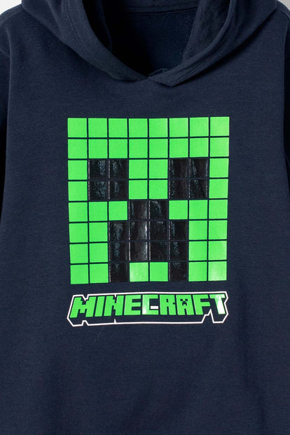 BUZO DE MINECRAFT CON CAPUCHA AZUL OSCURO PARA NIÑO