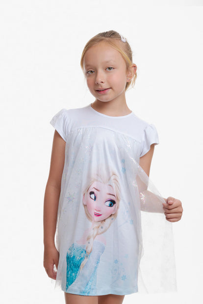 PIJAMA DE FROZEN TIPO BATOLA CON TULL BLANCO PARA NIÑA