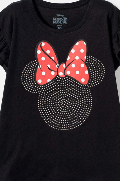 CAMISETA DE MINNIE MOUSE MANGA CORTA NEGRA PARA NIÑA