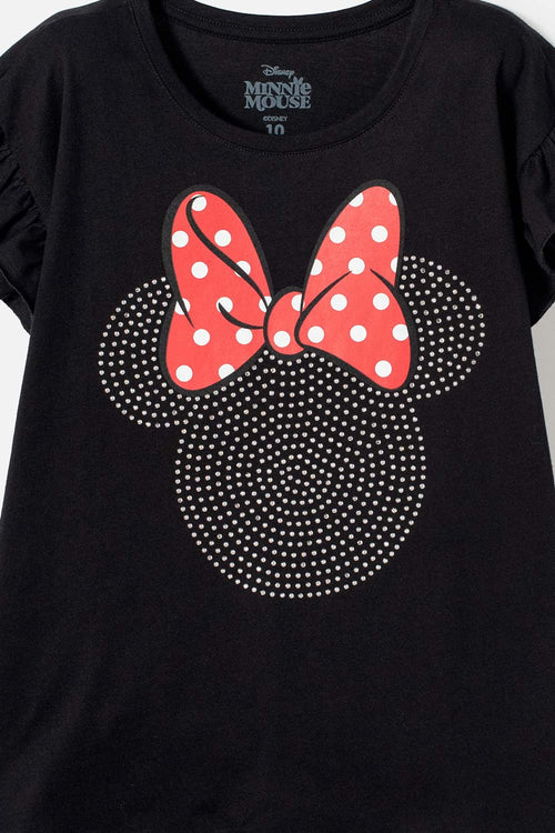 CAMISETA DE MINNIE MOUSE MANGA CORTA NEGRA PARA NIÑA