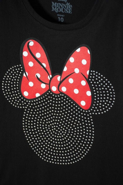 CAMISETA DE MINNIE MOUSE MANGA CORTA NEGRA PARA NIÑA
