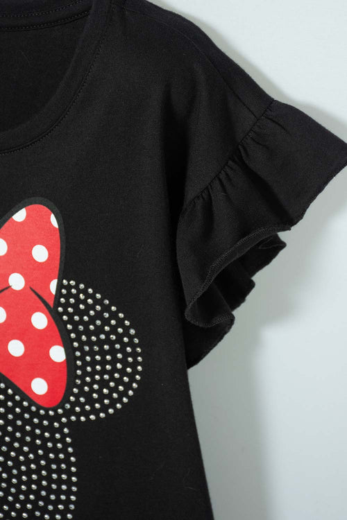 CAMISETA DE MINNIE MOUSE MANGA CORTA NEGRA PARA NIÑA