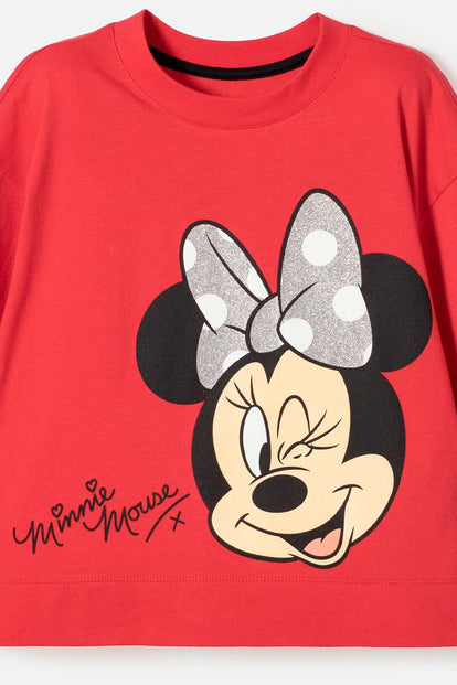 CAMISETA DE MINNIE MOUSE MANGA CORTA ROJO PARA NIÑA