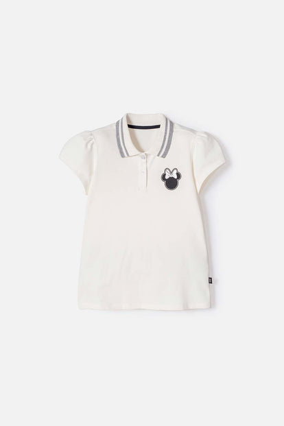 CAMISETA TIPO POLO MINNIE MOUSE MARFIL PARA NIÑA