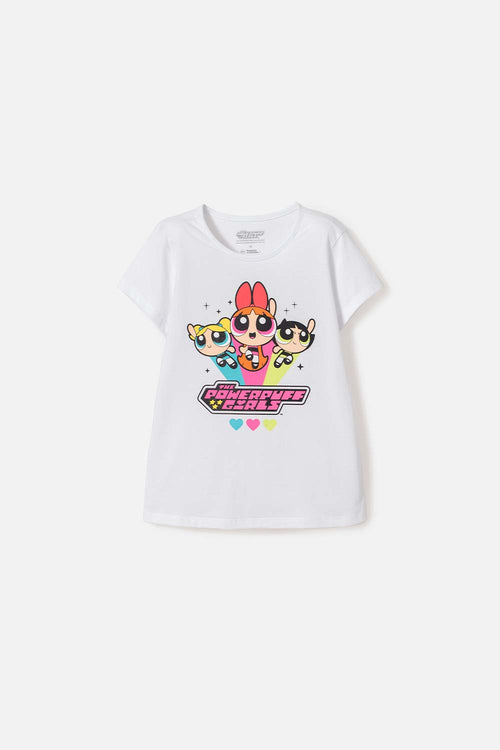 CAMISETA DE LAS CHICAS SUPERPODEROSAS BLANCO PARA NIÑA