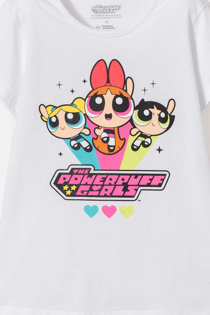 CAMISETA DE LAS CHICAS SUPERPODEROSAS BLANCO PARA NIÑA
