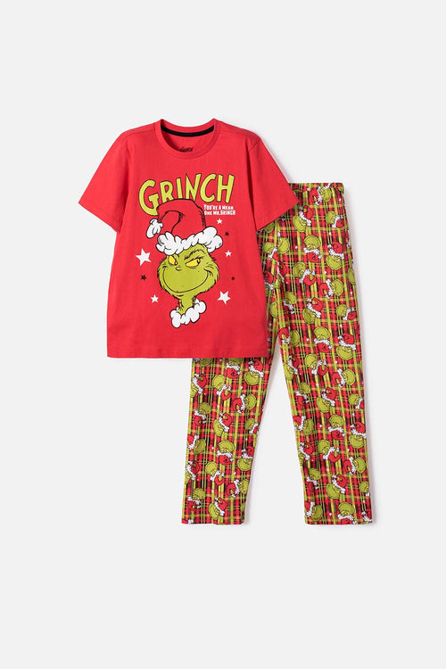 PIJAMA DE GRINCH PANTALÓN LARGO ROJO PARA NIÑO