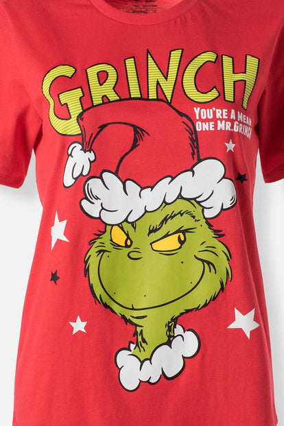 PIJAMA DE GRINCH PANTALÓN LARGO ROJO PARA MUJER