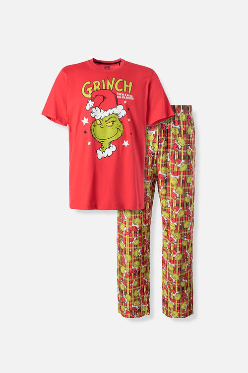 PIJAMA DE GRINCH CON PANTALÓN LARGO ROJO PARA HOMBRE