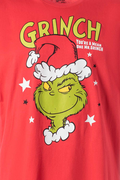 PIJAMA DE GRINCH CON PANTALÓN LARGO ROJO PARA HOMBRE