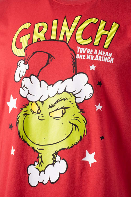 PIJAMA DE GRINCH CON PANTALÓN LARGO ROJO PARA HOMBRE