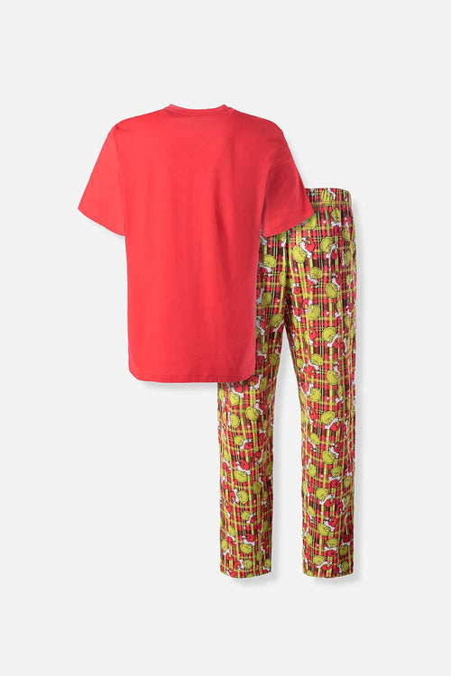 PIJAMA DE GRINCH CON PANTALÓN LARGO ROJO PARA HOMBRE