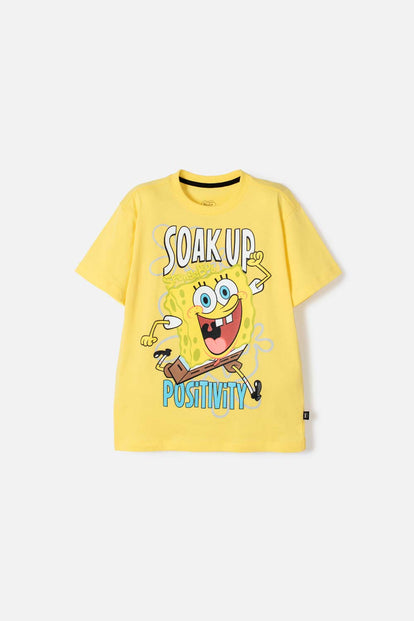 CAMISETA DE BOB ESPONJA MANGA CORTA AMARILLO PARA NIÑO