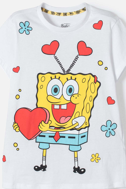 PIJAMA DE BOB ESPONJA PNTALÓN LARGO AMARILLO Y BLANCO PARA NIÑA