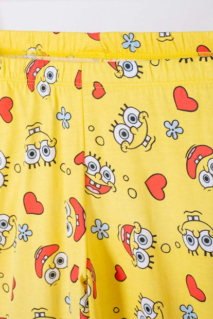 PIJAMA DE BOB ESPONJA PNTALÓN LARGO AMARILLO Y BLANCO PARA NIÑA