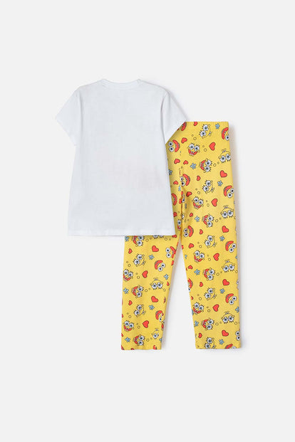 PIJAMA DE BOB ESPONJA PNTALÓN LARGO AMARILLO Y BLANCO PARA NIÑA