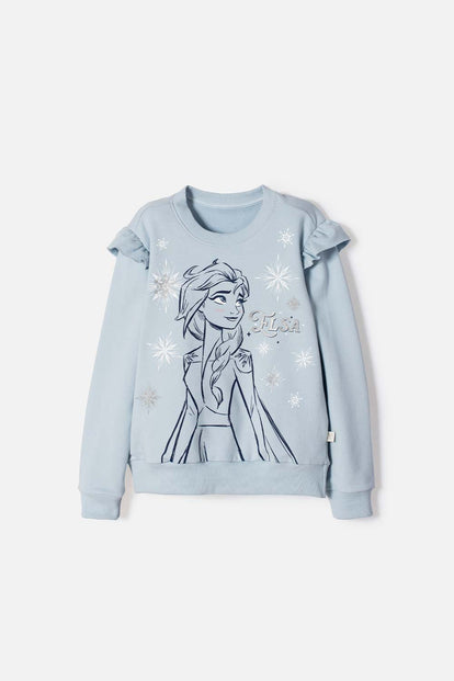 BUZO DE FROZEN CERRADO AZUL CIELO PARA NIÑA