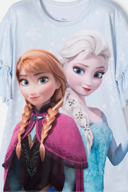 CAMISETA DE FROZEN MANGA CORTA AZUL CIELO PARA NIÑA