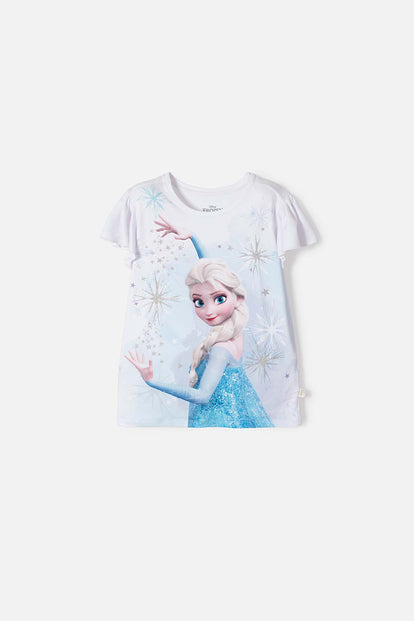CAMISETA DE FROZEN MANGA CORTA BLANCO PARA NIÑA