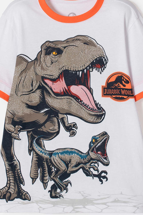 CAMISETA DE JURASSIC WORLD MANGA CORTA BLANCO PARA NIÑO