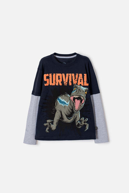 CAMISETA DE JURASSIC WORLD MANGA LARGA AZUL PARA NIÑO