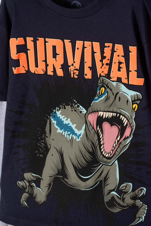 CAMISETA DE JURASSIC WORLD MANGA LARGA AZUL PARA NIÑO