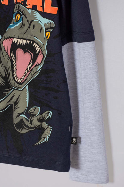 CAMISETA DE JURASSIC WORLD MANGA LARGA AZUL PARA NIÑO