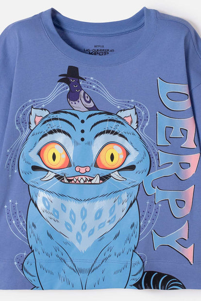 CAMISETA DE K- POP DEMON HUNTERS MANGA CORTA AZUL PARA NIÑA