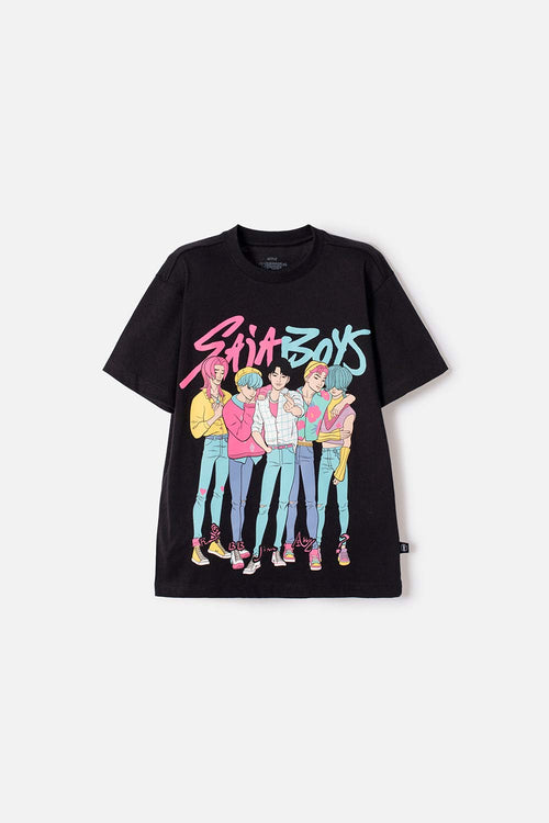 CAMISETA DE K- POP DEMON HUNTERS MANGA CORTA NEGRO PARA NIÑA