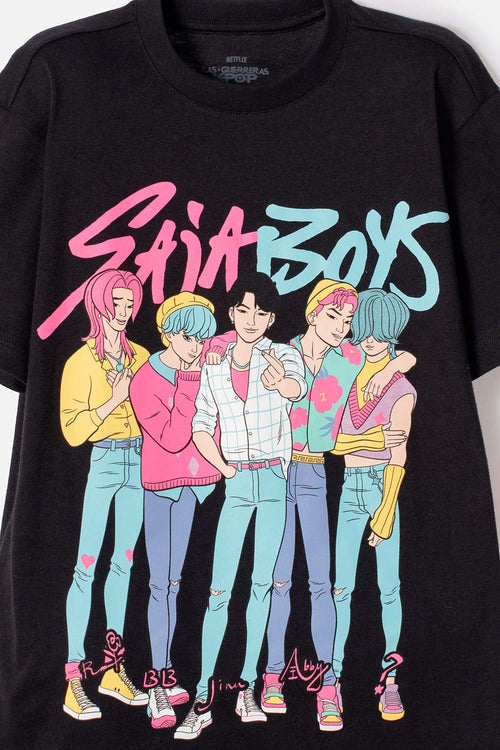 CAMISETA DE K- POP DEMON HUNTERS MANGA CORTA NEGRO PARA NIÑA