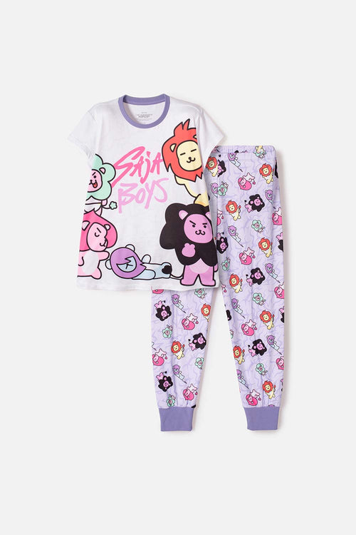 PIJAMA DE K- POP DEMON HUNTERS BLANCO Y LILA PARA NIÑA